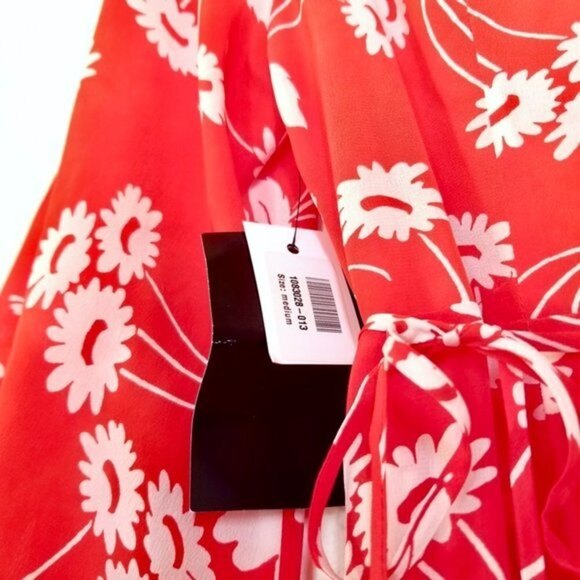 NWT RIXO London Abigail Ruffle Wrap Mini Dress Red Daisy Floral 100% Silk Medium - Picture 12 of 16